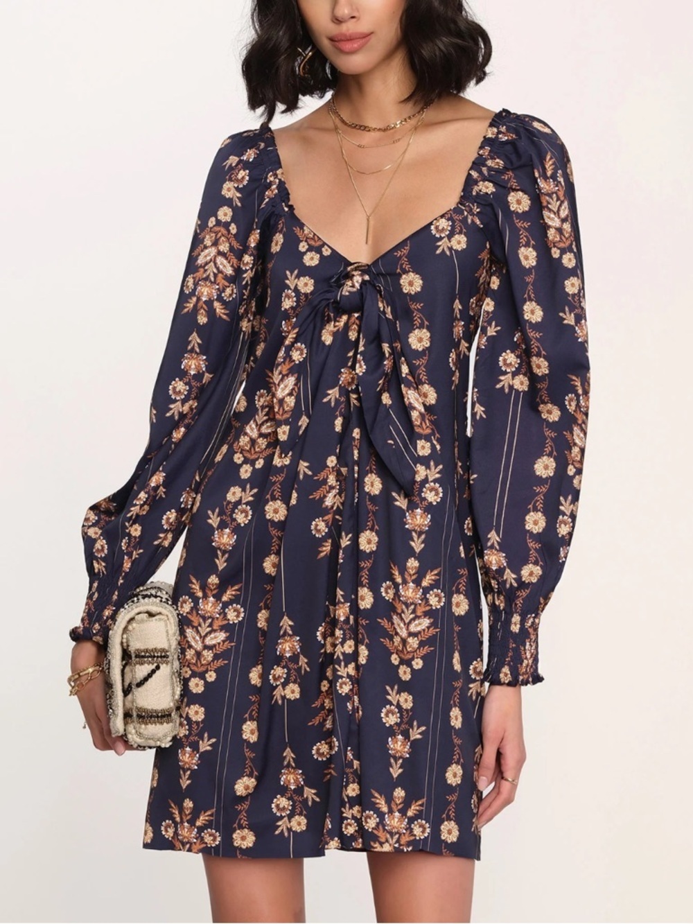 Heartloom Anza Mini Dress Long Sleeve Blue Floral